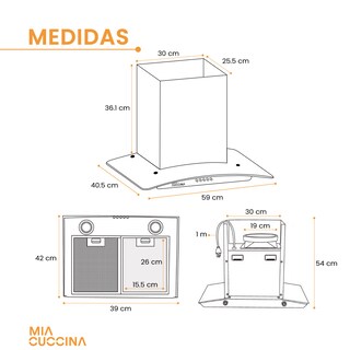 Foto 4 | Foto 4 | Campana Extractora Mia Cuccina Acero Inoxidable Y Vidrio H1 60cm