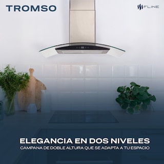 Foto 4 | Foto 4 | Fline Campana De Cocina 76 Cm De Pared Controls Touch cristal Curvo Y Acero Inoxidable 3 Velocidades Tromso 76