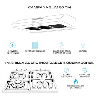 Foto 2 | Foto 2 | Combo Parrilla de Gas y Campana Acero Inoxidable Fline Ma4ta60 4 Quemadores