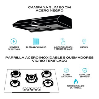 Foto 2 | Foto 2 | Combo Parrilla de Gas y Campana Acero Inoxidable Fline Os5br80 5 Quemadores