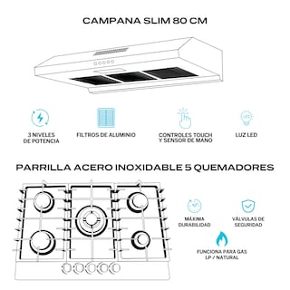 Foto 2 | Foto 2 | Combo Parrilla de Gas y Campana Acero Inoxidable Fline Ma5ta80 5 Quemadores