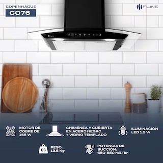 Foto 4 | Foto 4 | Campana De Cocina 76 Cm  De Pared Cristal Curvo Y Color Negro Matte   Controles Touch  3  Velocidades  Copenhague 76