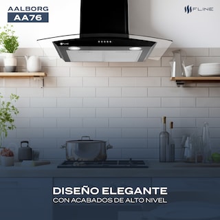 Foto 5 | Foto 5 | Campana De Cocina 76 Cm Negro Matte De Pared Cristal Curvo Controles De Boton Extractora 3 Velocidades Aalborg 76