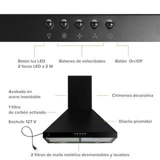 Foto 4 | Foto 4 | Campana de Pared Avera Cep60n Negra para Cocina Piramidal 60 cm 3 Velocidades