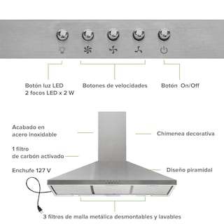 Foto 4 | Foto 4 | Campana de Pared Avera Cep90 Blanca para Cocina Piramidal 90 cm 3 Velocidades