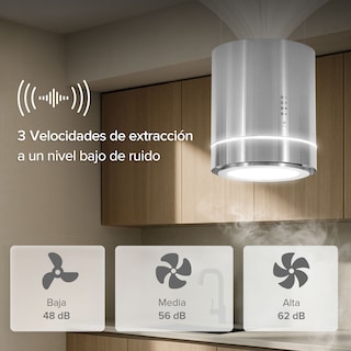 Foto 5 | Foto 5 | Campana De Cocina De Isla Cilíndrica 38 Cm Acero Inoxidable Y Lámpara Decorativa