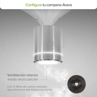 Foto 6 | Foto 6 | Campana De Cocina De Isla Cilíndrica 38 Cm Acero Inoxidable Y Lámpara Decorativa