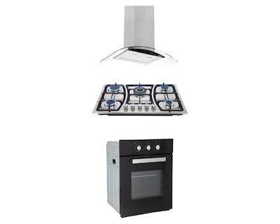 Foto 1 | Foto 1 | Tricombo de Campana Isla 90 cm Odipo Ventex Parrilla Acero Inoxidable Odipo Vesta 86 cm y Horno Gas Empotrable Motrix