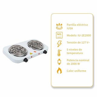 Foto 3 | Foto 3 | Parrilla Eléctrica IUSA 2 Quemador De Espiral Sin Asa