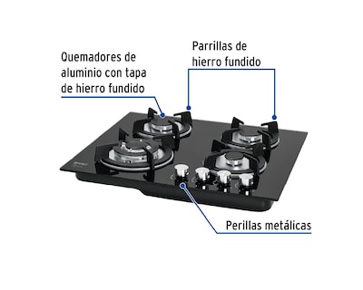 Foto 3 | Foto 3 | Parrilla de Gas LP Foset PAGA-4EV color Negro Empotrable 4 Quemadores