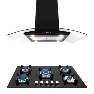 Foto 1 | Foto 1 | Campana de Isla CI-90-Black y Parrilla de Gas con Cristal Templado Onix 90 Supra Varese