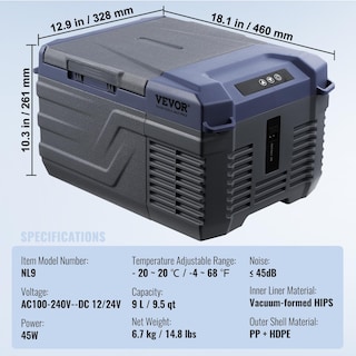 Foto 7 | Foto 7 | Refrigerador De Coche Vevor 9l, Congelador Portátil De Una Sola Zona, 12 V - Venta Internacional.
