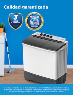 Foto 8 | Foto 8 | Lavadora Semiautomática Dos Tinas Midea 19kg Twin Force Pulsator color Blanco