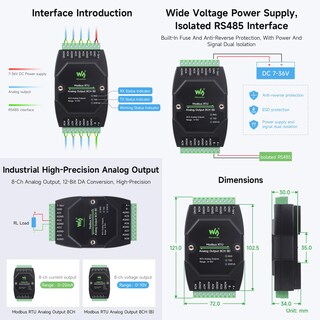 Foto 7 | Foto 7 | Módulo De Salida Analógica Waveshare Industrial De 8 Canales Y 12 Bits - Venta Internacional.