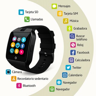 Foto 6 | Foto 6 | Smartwatch Q18 Negro con Cámara, SIM y MicroSD, Llamadas Bluetooth y Funciones Deportivas