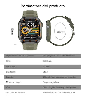 Foto 3 | Foto 3 | Reloj Inteligente Hombre Militar Impermeable Bluetooth Call Verde Militar