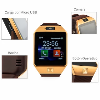 Foto 2 | Foto 2 | Smartwatch Dz09 Reloj Inteligente Dorado Multifunción Pantalla Táctil Bluetooth Cámara Notificaciones