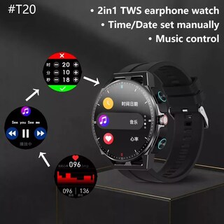 Foto 4 | Foto 4 | Smart Watch Fralugio T20 -2 en 1 color Negro con Audífonos TWS HIFI
