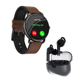Foto 1 | Foto 1 | Smartwatch Binden Era One Tacto Piel color Café + One Pods color Negro