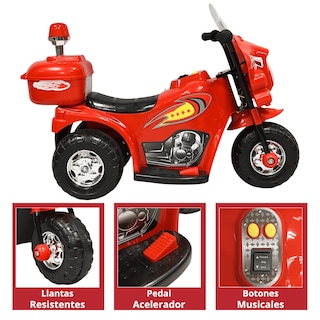 Foto 4 | Foto 4 | Moto Montable Eléctrica Para Niños Con Luces Y Sonido Bateria Recargable De 6v - Rojo