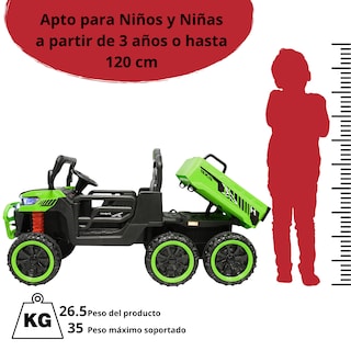 Foto 6 | Foto 6 | Montable Eléctrico Para Niños Tractor 6x6 Caja De Vuelco Atomática Luz Y Sonido Bluetooth 12v - Verde
