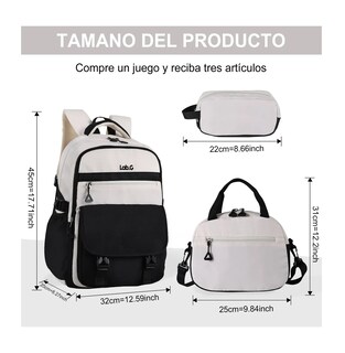 Foto 5 | Foto 5 | Mochila Escolar De Viaje Para Laptop Set De 3 Piezas Negro/beige