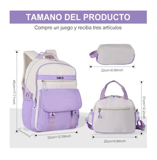 Foto 5 | Foto 5 | Mochila Escolar Viaje Para Laptop Impermeable 3 Pz Violeta Beige