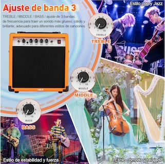 Foto 3 | Foto 3 | Amplificador De Guitarra De 20 W Con Altavoz De 6 5'' 5 Modos Y Entrada Auxiliar Naranja