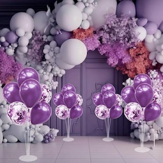 Foto 5 | Foto 5 | Set De Soportes Para Globos Zjdhpty Con Globos Morados 6 Juegos - Venta Internacional.