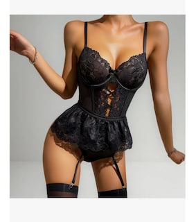 Foto 1 | Foto 1 | Lencería Babydolls Encaje Con Liguero Ropa Interior Medias Negro S