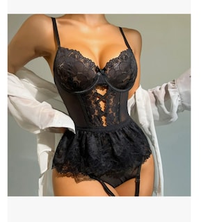 Foto 3 | Foto 3 | Lencería Babydolls Encaje Con Liguero Ropa Interior Medias Negro S