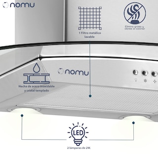 Foto 5 | Foto 5 | Nomu Campana De Extracción Cristal Curvo 90cm Acero Inoxidable