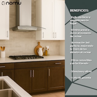 Foto 7 | Foto 7 | Nomu Campana De Extracción Cristal Curvo 90cm Acero Inoxidable