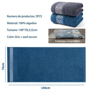 Foto 2 | Foto 2 | Xtellar Set De 2 Toallas De Baño Azul Oscuro + Gris Oscuro De Lujo En Algodón 100% De 70x140 Cm