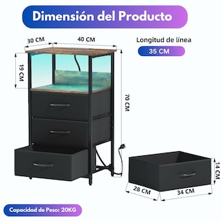 Foto 2 | Foto 2 | Mesita De Noche Con Luces Led Mesa Auxiliar Noche Con Estación De Carga 2 Puertos Usb Gomyhome