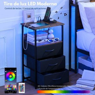Foto 3 | Foto 3 | Mesita De Noche Con Luces Led Mesa Auxiliar Noche Con Estación De Carga 2 Puertos Usb Gomyhome
