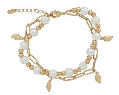Foto 1 | Foto 1 | Pulsera Doble Tejido Con Perlas 17cm Ajustable Chapa De Oro 18k Ch602