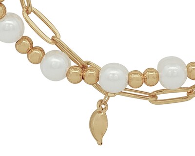Foto 2 | Foto 2 | Pulsera Doble Tejido Con Perlas 17cm Ajustable Chapa De Oro 18k Ch602