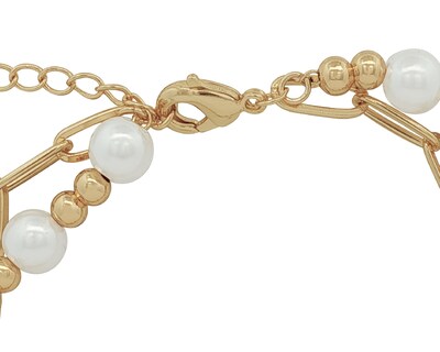 Foto 3 | Foto 3 | Pulsera Doble Tejido Con Perlas 17cm Ajustable Chapa De Oro 18k Ch602