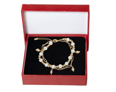 Foto 4 | Foto 4 | Pulsera Doble Tejido Con Perlas 17cm Ajustable Chapa De Oro 18k Ch602