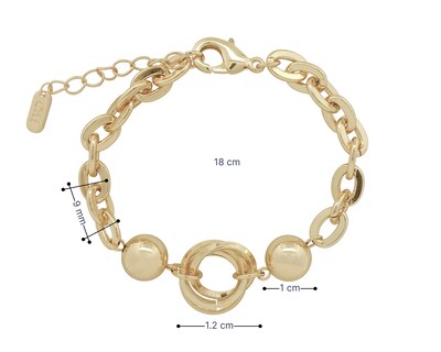 Foto 5 | Foto 5 | Pulsera Dos Esferas Aro Central 16cm Ajustable Chapa De Oro 18k Ch600