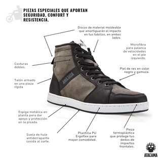 Foto 3 | Foto 3 | Tenis Atacama Valentino Protección Biker Calzado Bota Negra Gris Para Moto De Piel