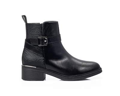 Foto 8 | Foto 8 | Botin De Dama A Ángelozano De Piel Vegana Con Aplicación De Piel Grabada Color Negro