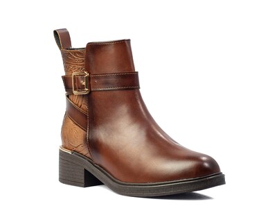 Foto 8 | Foto 8 | Botín De Dama Aángelozano De Piel Vegana Con Aplicación De Piel Grabada Color Café