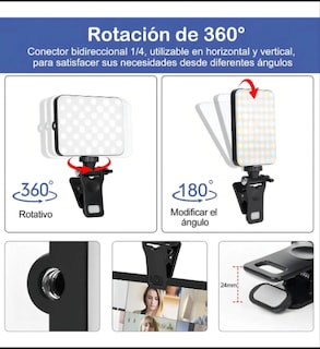 Foto 4 | Foto 4 | Luz De Celulares/cámara Lámpara Con Clip Y 3 Modos De Iluminación De 60 Luz Led Recargable Compatible Con Teléfono/portátil