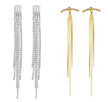 Joyería Xtellar: Elegantes Aretes Largos Oro Y Plata Para Dama En Acero Inoxidable