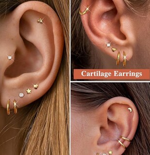 Foto 2 | Foto 2 | Xtellar Aretes De Cartílago Chapados En Oro: Hipoalergénicos Encantadores Y Versátiles Para Hombres Y Mujeres.
