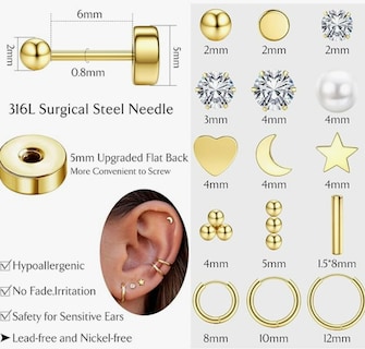 Foto 3 | Foto 3 | Xtellar Aretes De Cartílago Chapados En Oro: Hipoalergénicos Encantadores Y Versátiles Para Hombres Y Mujeres.