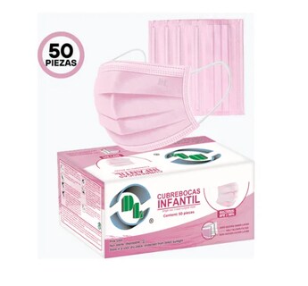 Foto 2 | Foto 2 | Cubreboca Infantil Tricapa Desechable Rosa Caja Con 50pz