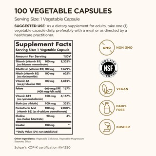 Foto 3 | Foto 3 | Suplemento Solgar B-complex 100 Cápsulas Vegetales